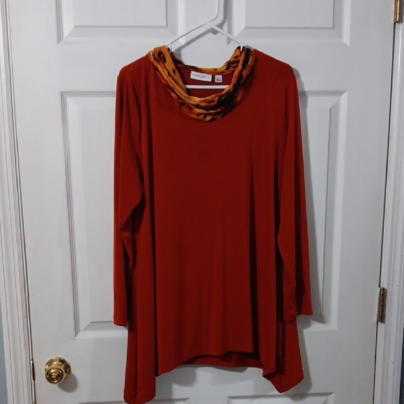 Susan Graver Tops - Susan Graver Rustic ColorTunic with Animal Print Collar
